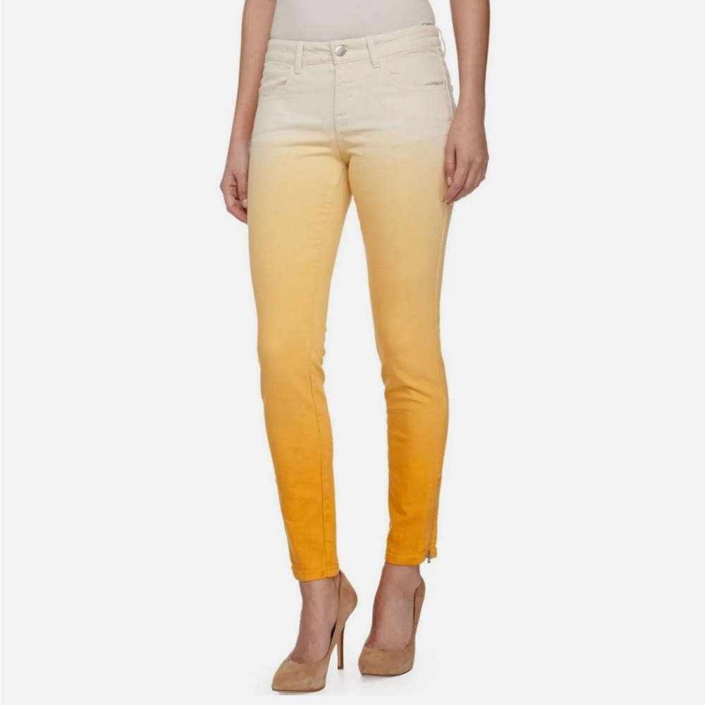 Stella McCartney Ombre To Mango Ankle Zipper Skinny Jeans Size 26 Yellow Orange